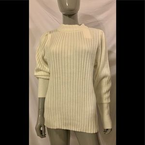 WAYF Miles Puff Sleeve Mock Turtleneck White